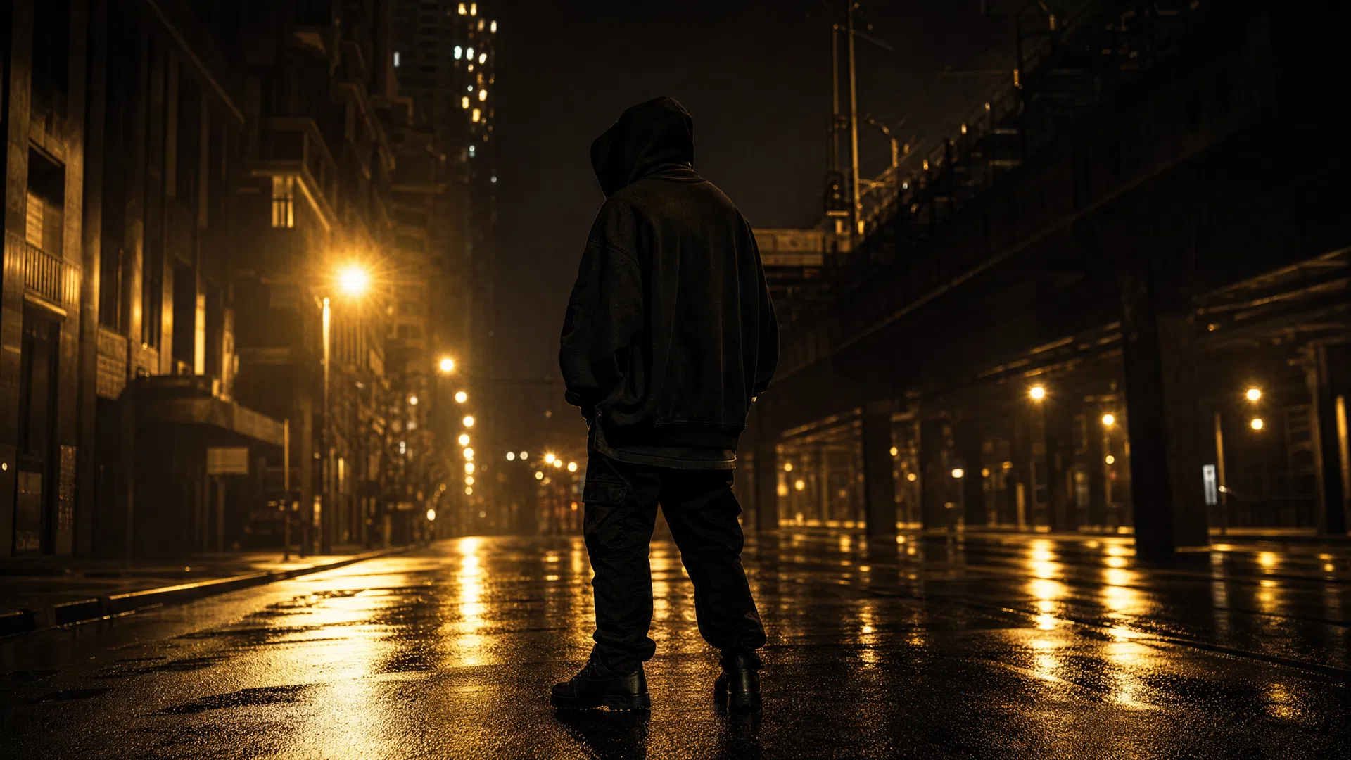 EXITIING hero — urban streetwear, cinematic night city